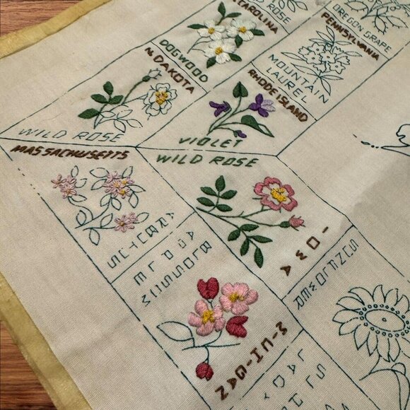 Vintage Paragon Needlecraft Embroidered USA Map State Flower Unfinished - Picture 4 of 6